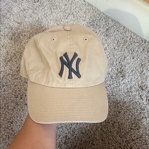Tan Kids Cap with Navy Logo